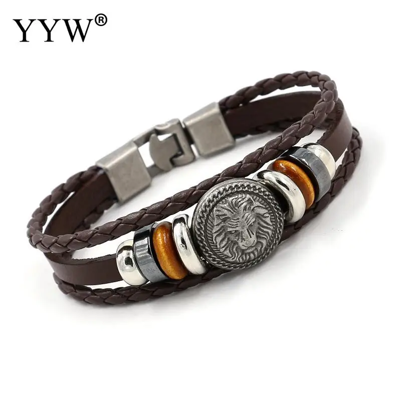 

2017 Handmade Retro Leather Woven Charm Rock Bracelet Men Vintage Braided Bangles lion Men Jewelry pulseira feminina