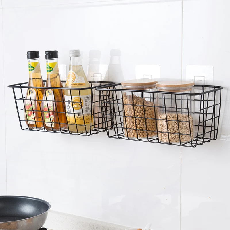 Iron Kitchen Hanging Basket Household Desktop Art Storage Basket Bathroom Storage Box Sundries Wall Organizer Rack Suction Cup Storage Baskets Aliexpress