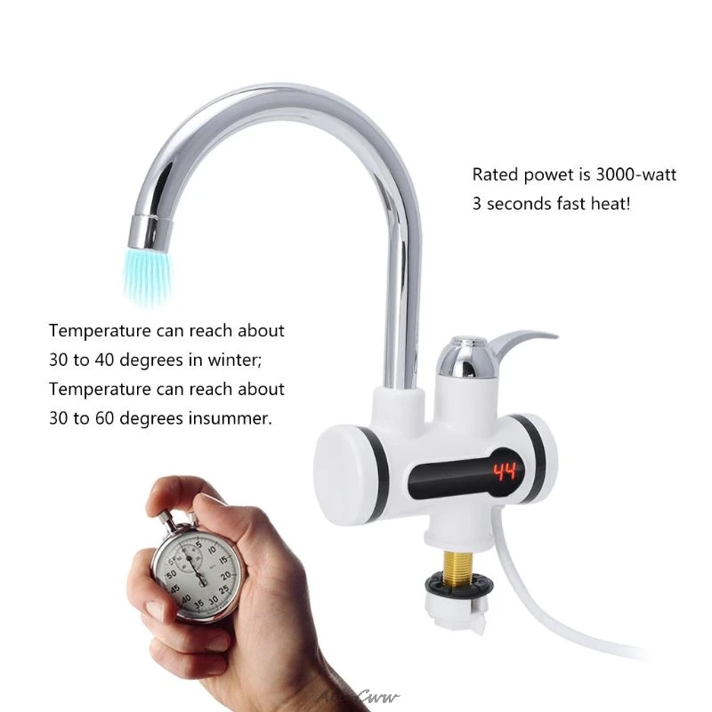 Electric Kitchen Water Heater Tap Instant Hot Water Faucet Heater Cold Heating Faucet Tankless Instantaneous LED Digital Display