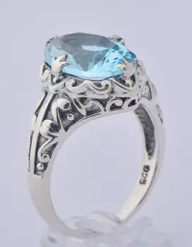 

Luster nature Bohemia style restoring ancient ways 925 silver series aquamarine girls finger rings
