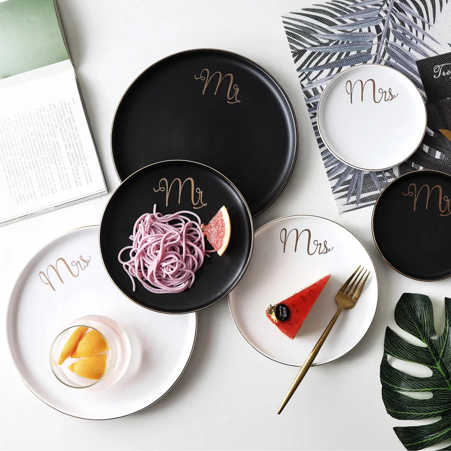 

MUZITY Ceramic Plate Dish Creative Design With Gold Inlay Round Shape Pigmented Porcelain Plates Salad Dinner Plate 6/8/10 inch