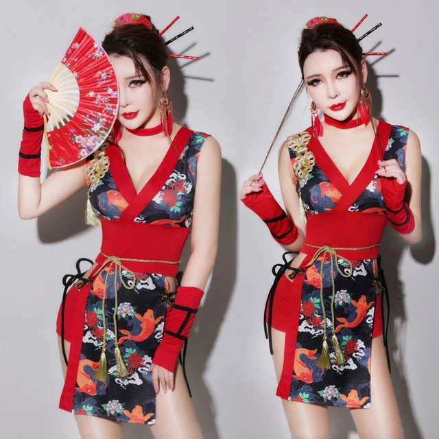 Disfraz de Geisha Haori para mujer, vestido japonés Sexy, Kimono