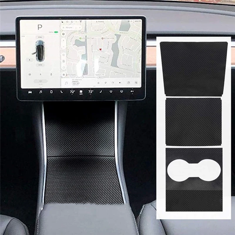 SRXTZM 4 шт./1 комплект для Tesla модель 3 центральная консоль пленка центральная консоль Обложка из ПВХ матовый черный углеродного волокна Легкая установка