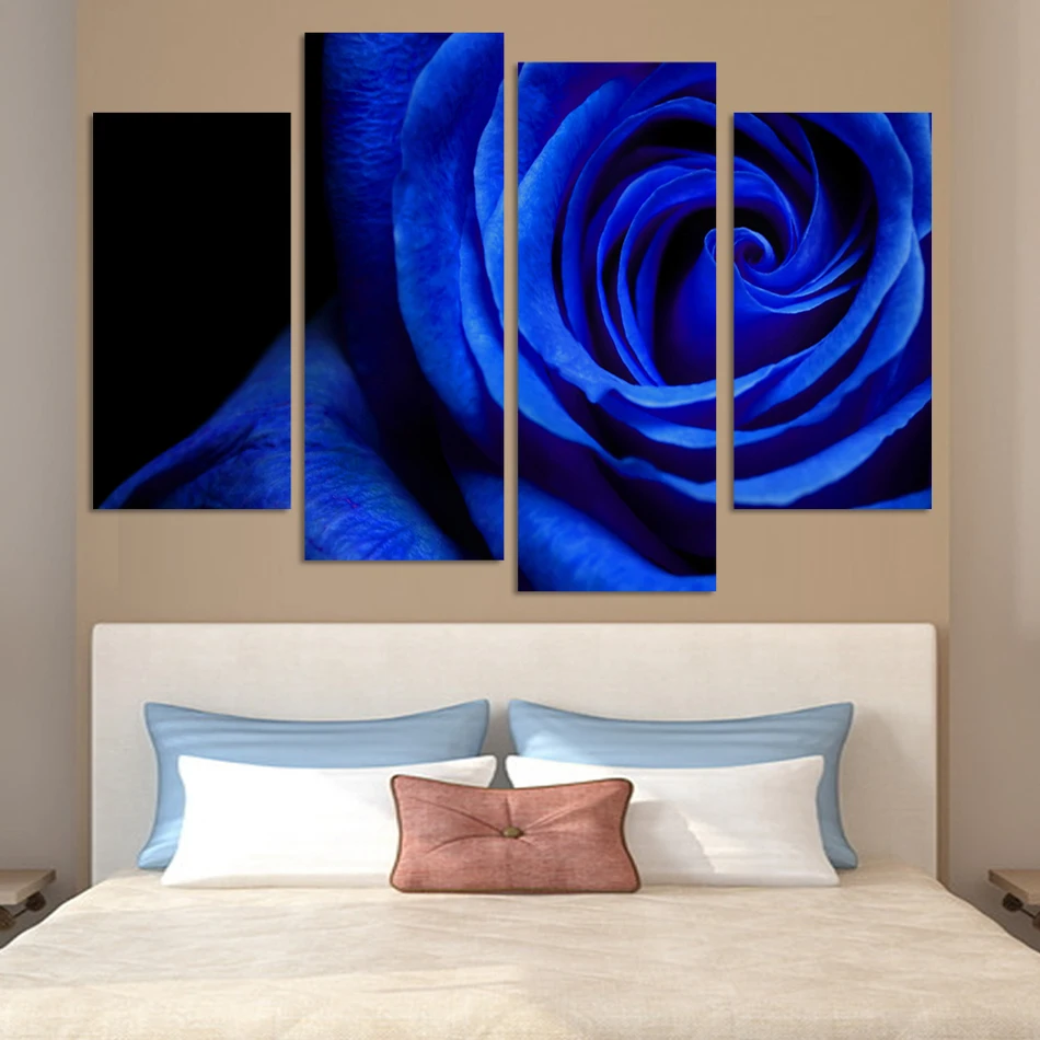 NEW! Blue Rose flower Gallery Canvas Painting Headboard Wall Panel For