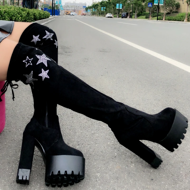 

Sexy over the knee boots 15CM super high heel stretch women's boots crude with high boots stovepipe long tube boots womens shoes