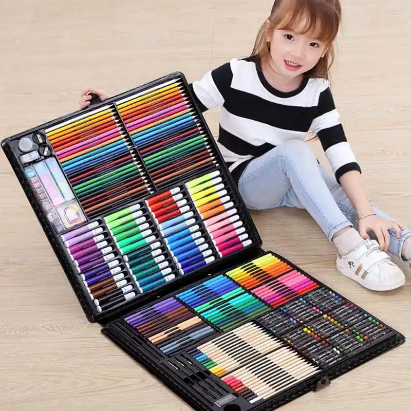 258 قطع الأطفال الرسم مجموعة أدوات رسم قلم ألوان مائية القلم للتلوين الباستيل النفط الطلاء فرشاة الرسم أداة الفن المدرسة القرطاسية مجموعات الالعاب Stationery Toys Children Drawingdrawing Painting Aliexpress
