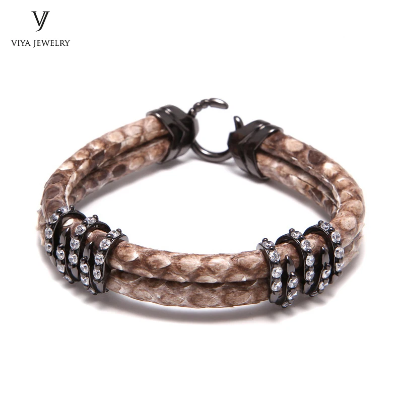 

Customize Luxury Natural Python Bracelet With 925 Sterling Silver Charm Clasp Genuine Python & Stingray Leather Cords Bracelets