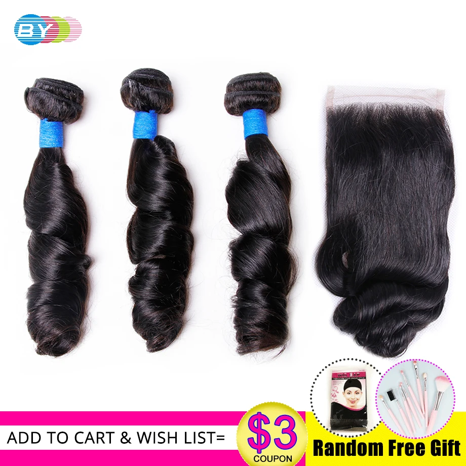 

Loose Wave Bundles With Closure Free/Middle/Three Human Hair 3 Bundles With Lace Closure Remy BY Hair