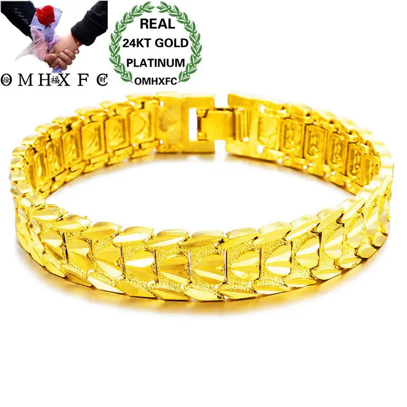 

OMHXFC Wholesale European Fashion Man Male Party Birthday Wedding Gift Vintage Elegant Wide Watch 24KT Gold Bracelets BE266