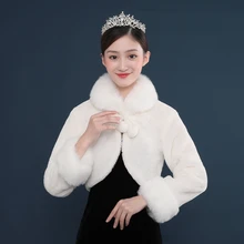 Новая мода цвета слоновой кости с длинным рукавом свадебные искусственный мех шали и обертывания для Свадебная вечеринка накидки женские зимние теплые пальто болеро Рождество