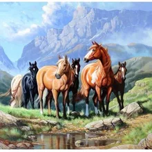 На лошадиных лошадях DIY алмазная живопись пейзаж, картина, выложенная алмазами на заказ полный квадратный олень Алмазная вышивка пейзаж парусная лодка
