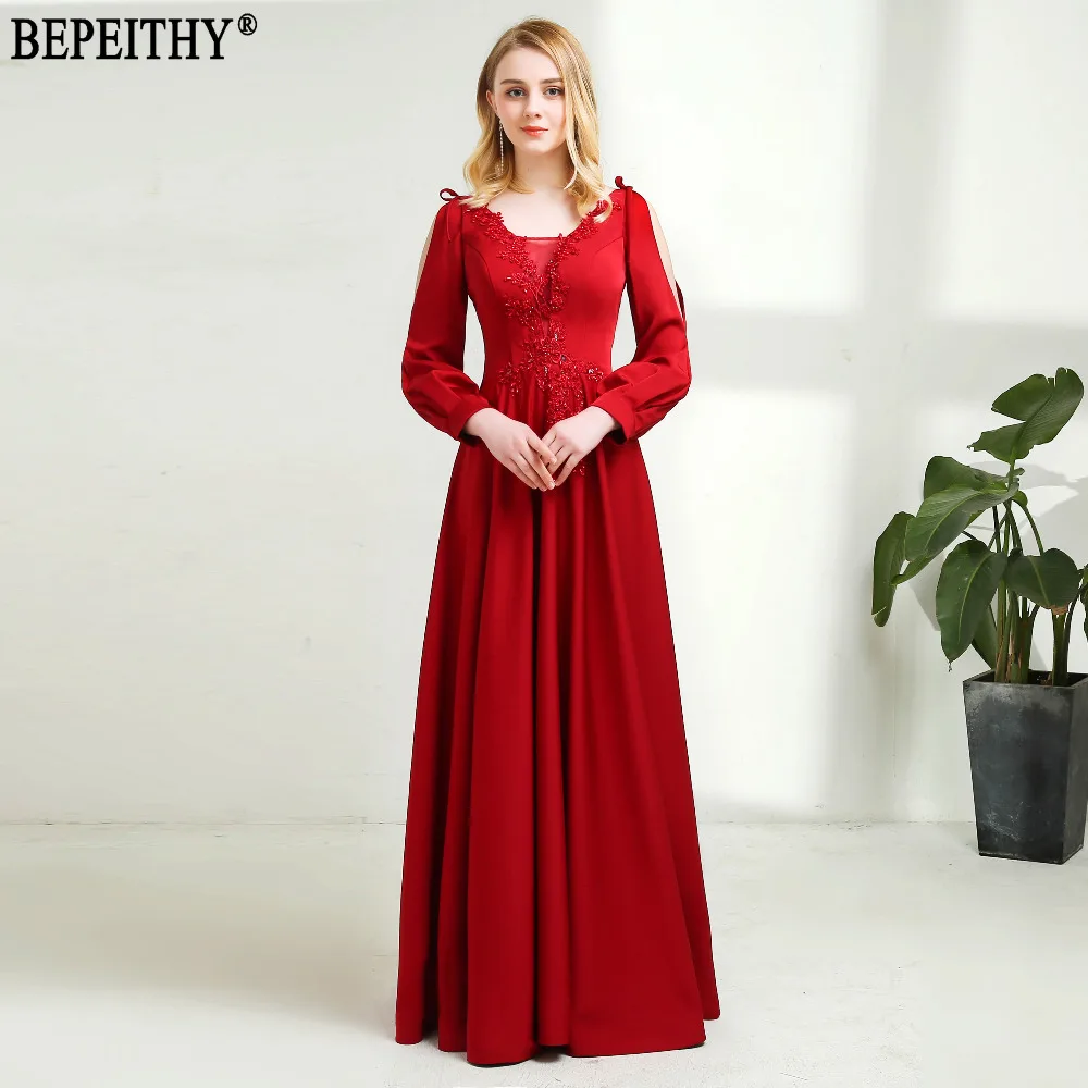 BEPEITHY vestido de festa новый дизайн v-образный вырез с длинным рукавом выпускное платье винно-красное вечернее платье длинное вечернее платье 2019