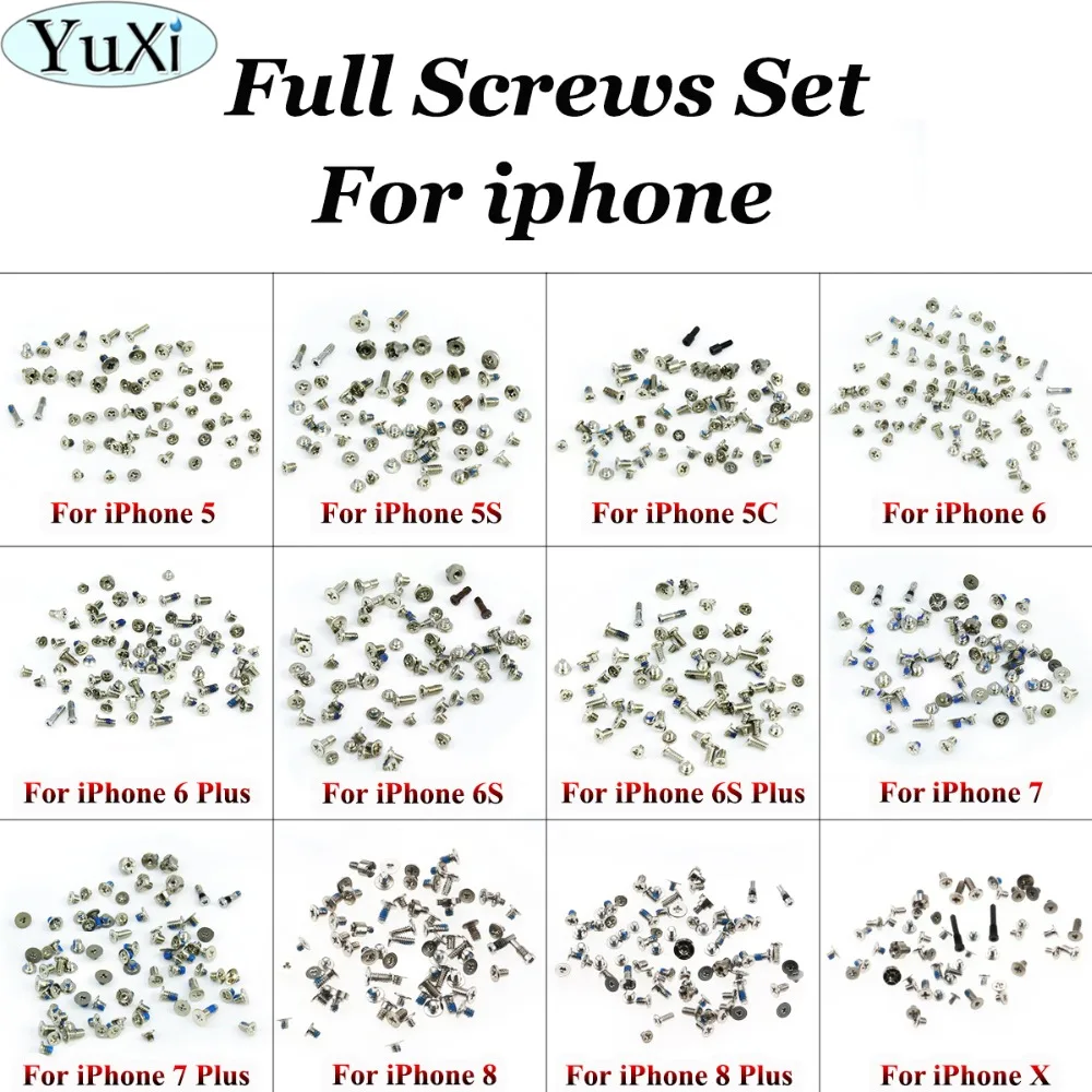 YuXi полный комплект винтов для iPhone 7 plus 8 8plus X 5 5S 5C 6 6Plus 6S 6splus Аксессуары мобильных