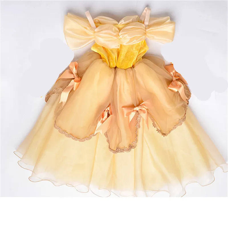 Карнавальный костюм принцессы Белль для девочек; нарядное платье на день рождения; детское длинное платье на Хэллоуин, Рождество; одежда красавицы и чудовища - Цвет: dress only