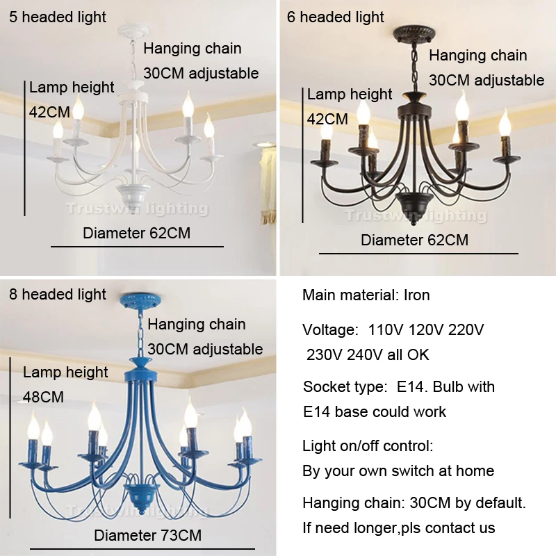 crystal chandelier European American modern iron LED chandelier light blue white black 5 6 8 lights decorative foyer living dinning chandelier lamp bedroom chandelier