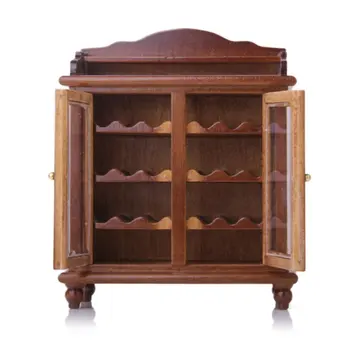 

1:12 Dollhouse Miniature Furniture Wooden Wine Cabinet Walnut
