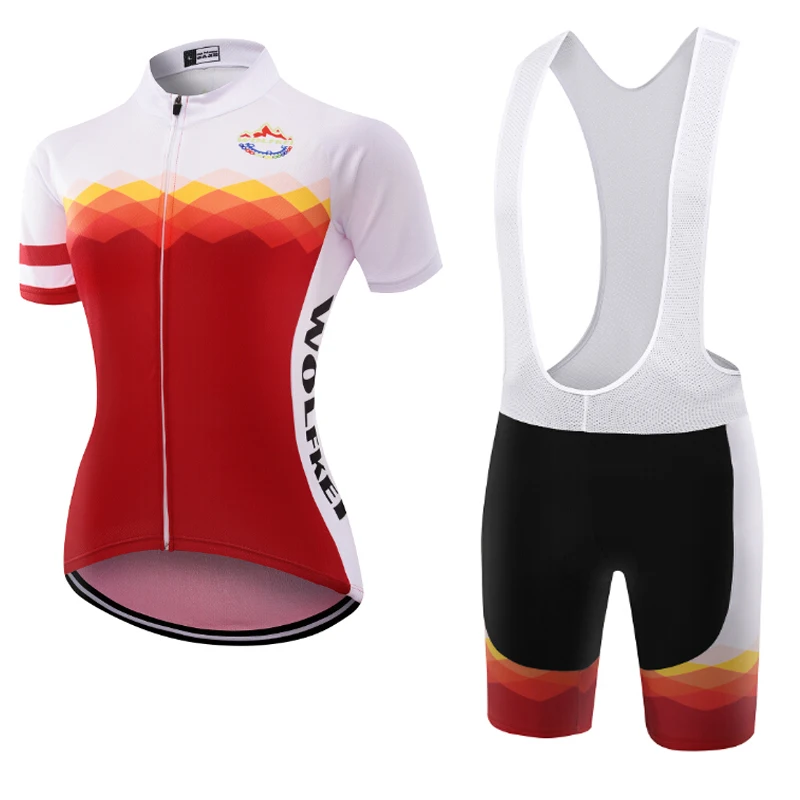 Wolfkei стиль Ropa Ciclismo Велоспорт Джерси/дышащая велосипедная одежда/быстросохнущая велосипедная женская спортивная одежда - Цвет: short bib set