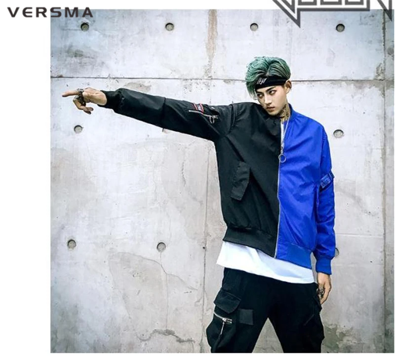 VERSMA, Корейская мужская куртка в стиле Харадзюку, Ulzzang, с лентой, в стиле пэчворк, пальто, осень, уличный стиль, хип-хоп, армейский пилот, MA1, куртка-бомбер для мужчин