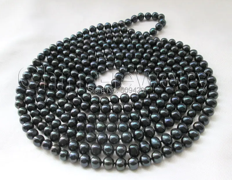 

Free Shipping >>>Beautiful long strand 100 " 9mm black round freshwater pearl necklace