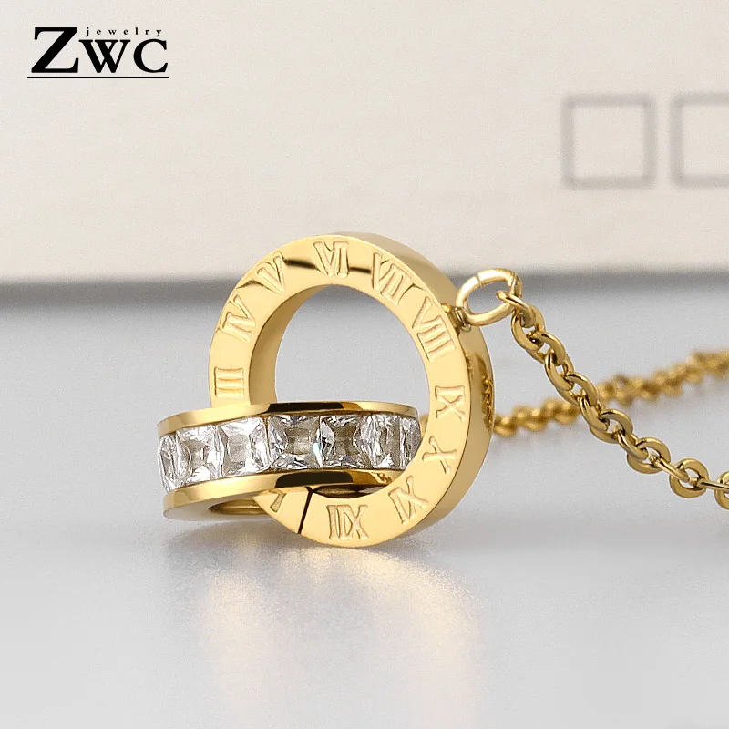 Новинка модные роскошные римские Подвески ZWC золотого цвета для женщин ожерелье