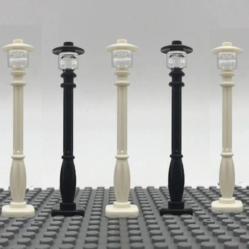 

8Sets/Lot City Series White & Black Vintage Street Light Building Blocks Non luminous Road Lamp Model Accessories Bricks Parts