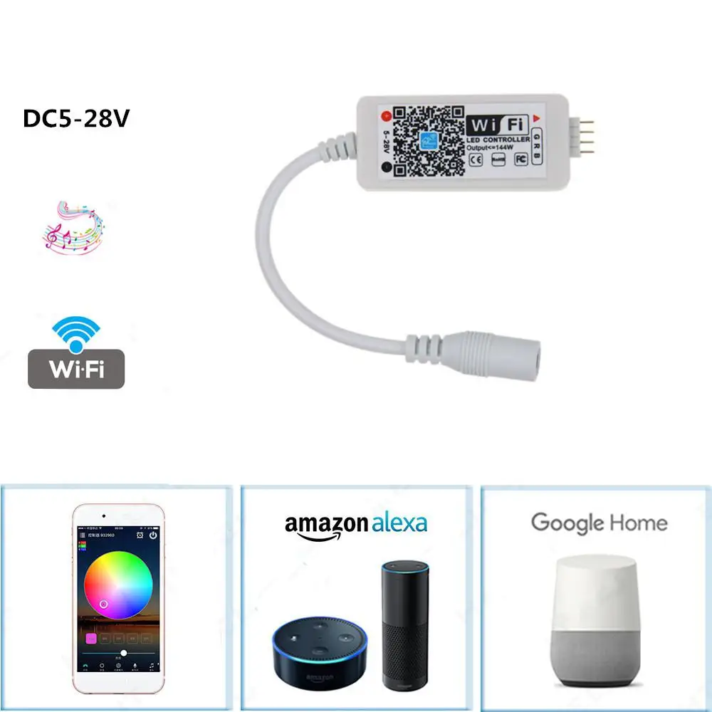 Мини wifi RGB/RGBW контроллер полосы музыкальный контроллер Amazon Alexa Google Home телефон wifi контроллер для полосы света