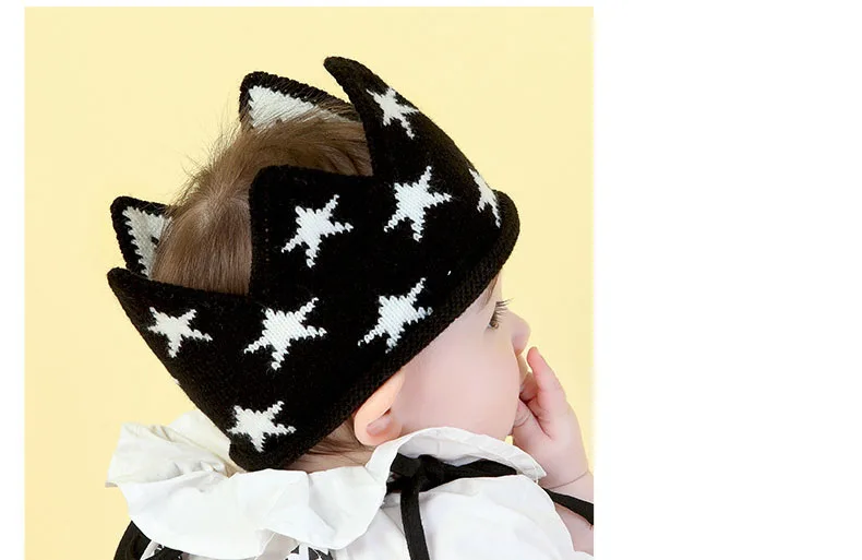 Новинка; Детские шапки с короной для девочек и мальчиков; вязаная шапка со звездами для новорожденных; 3 цвета