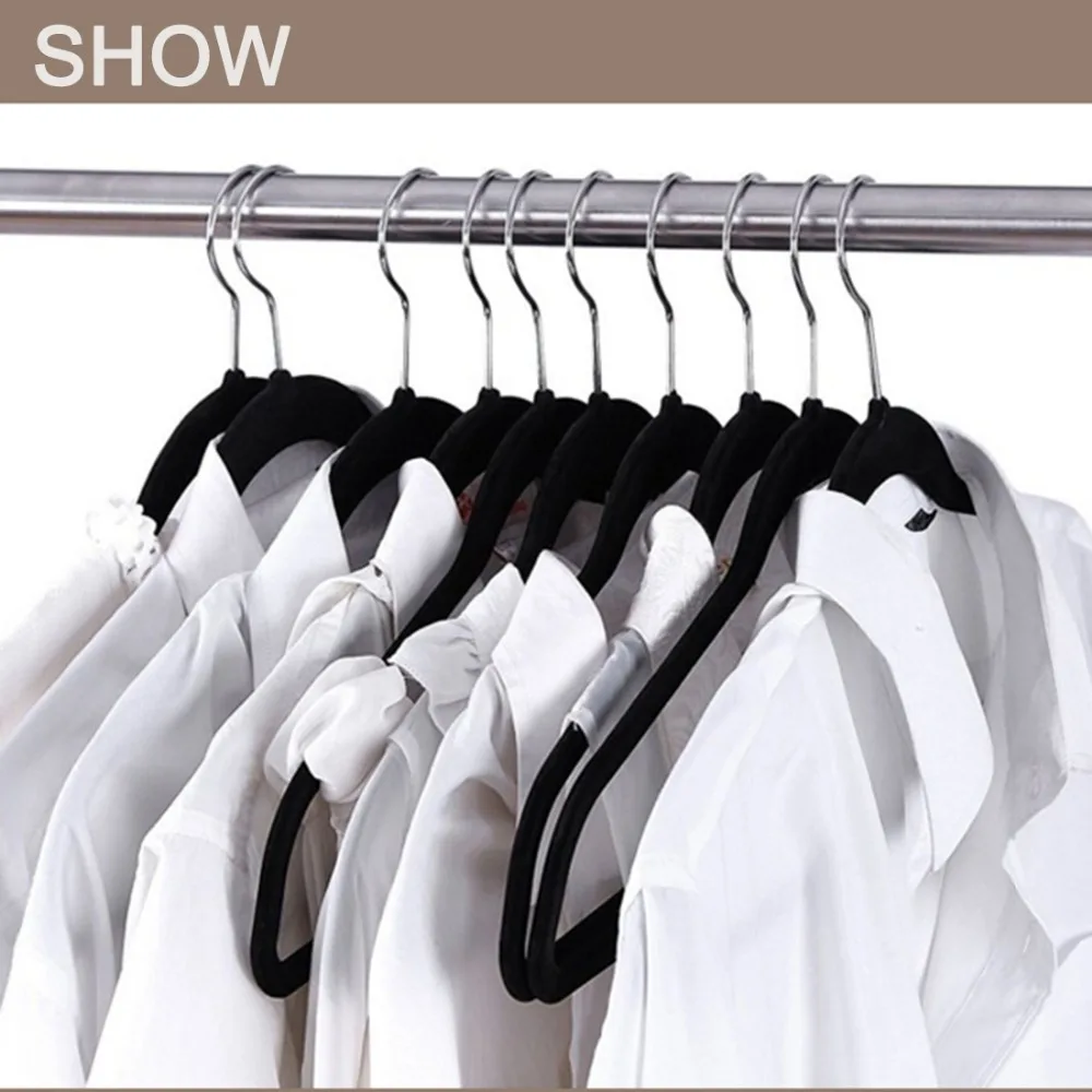 10pcs Flocking Non Slip Thin Clothes Clothing Hanger pace Save Closet