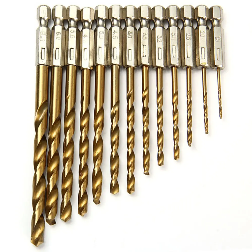 High Precision 13pcs 15mm 65mm Titanium Coated Hss Drill Bit Set 025