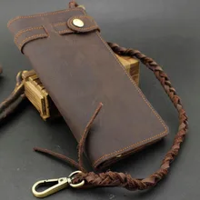 Воловья кожа ручной работы crazy horse кожаный байкерский кошелек+ цепочка с переплетением