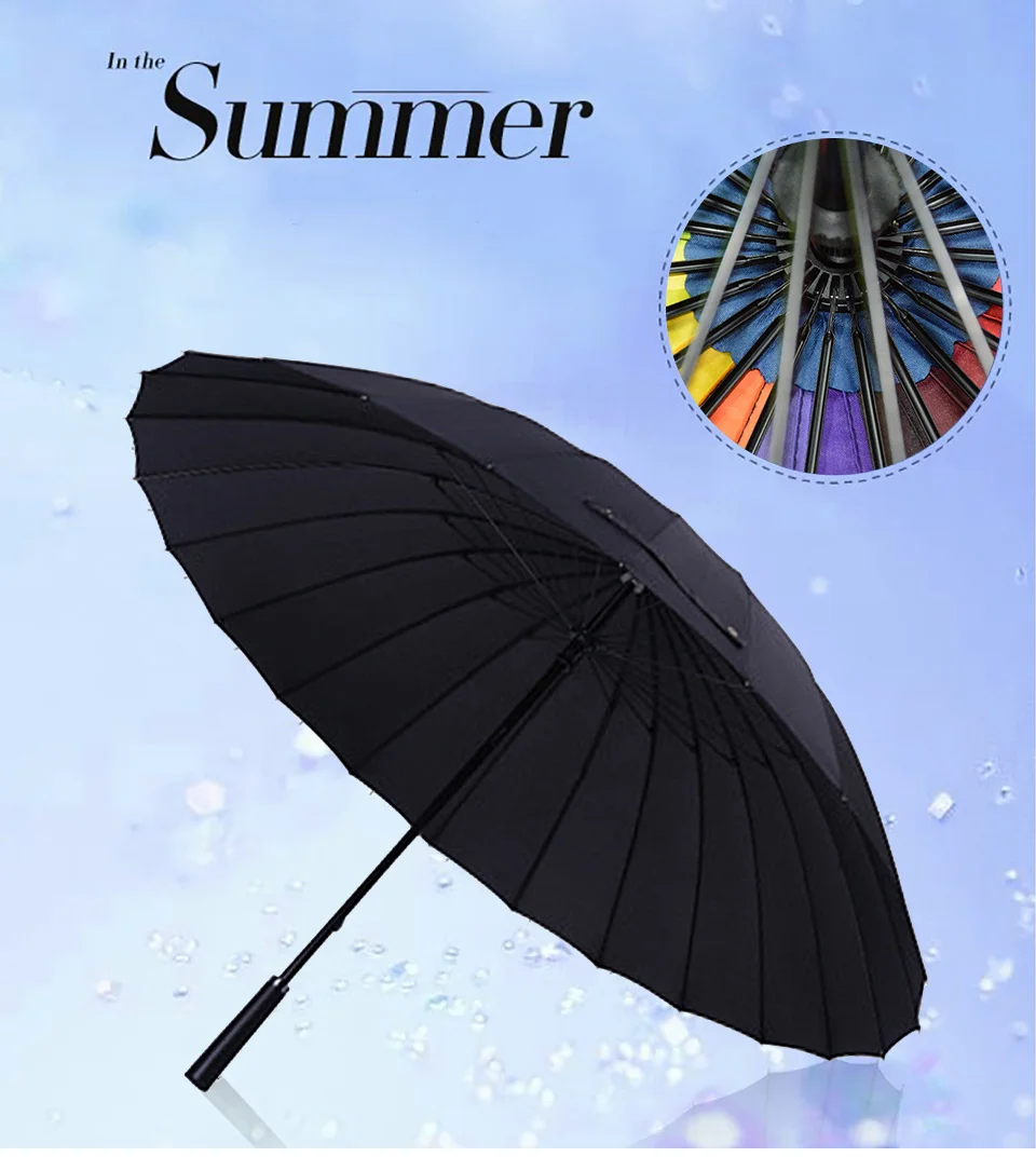 Long Handle Umbrella Male Female 111cm 24K Large Umbrella Windproof Man Woman Waterproof For Sunny And Rain   (1)