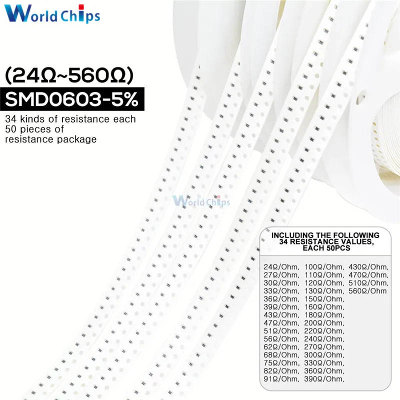 1700 шт./лот 0603 SMD резистор 0R 10 м Ом 5% 1/10 Вт 0 25 чип сопротивление фиксированный набор