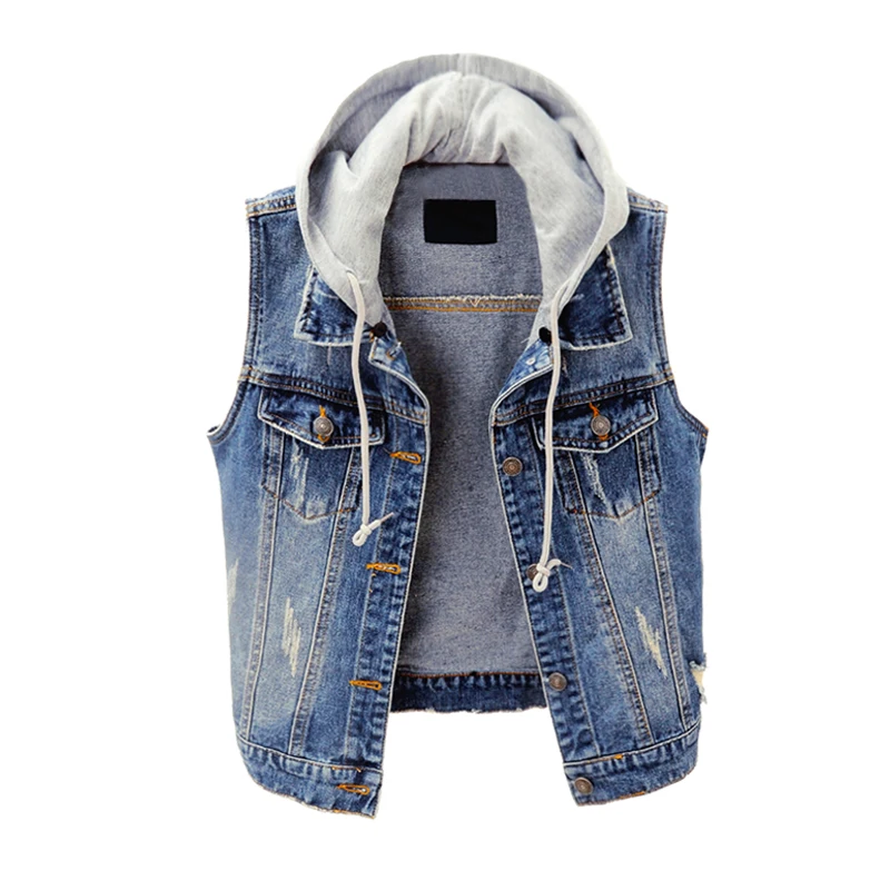 sleeveless hooded denim jacket