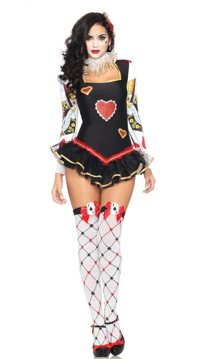 

High Quality Sexy Circus Clown Costumes Halloween Party 2018 New Adult Womens Fancy Clown Dress Poker Princess Cosplay Clothing
