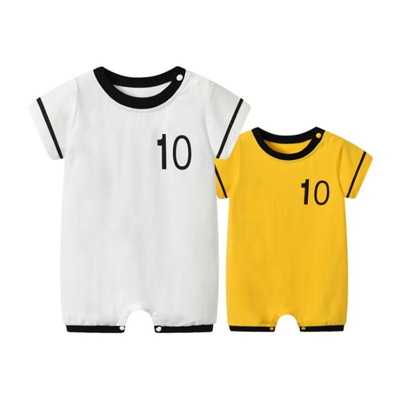 

Newborn Bebe Football white Yellow NO.10 Clothes Suit Infant Romper Boys Girl Onesie Garcon Outfit Loose Sport Summer Jumpsuit