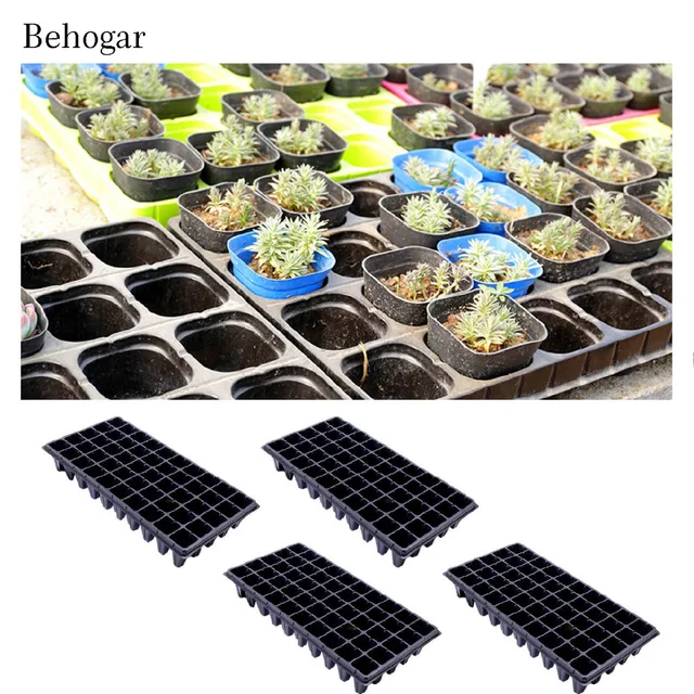 Behogar 4pcs 50hole Plastic Cells Seedling Starter Trays Plant Behogar 4pcs 50hole Plastic Cells Seedling Starter Trays Plant Flower Pots Nursery Grow Box Tray Plug