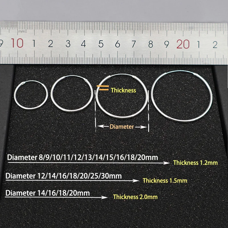 Несколько размеров, 925 пробы, серебряные Простые серьги-кольца для ушей, смелые и обычные и тонкие серьги-кольца, круглые мини серьги-кольца