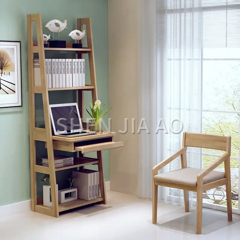 Multifunction Solid Wood Desk Bookshelf Combination Bedroom Corner