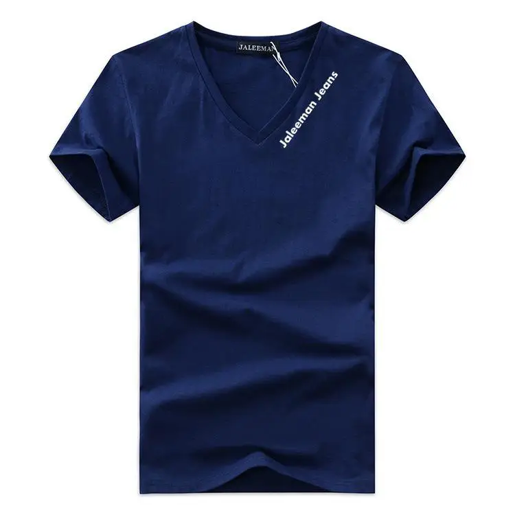 Специальное предложение, мужские футболки с v-образным вырезом размера плюс S-5xl, мужские летние футболки с коротким рукавом, брендовая мужская одежда - Цвет: Синий