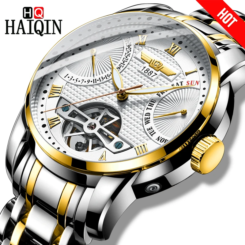 HAIQIN мужские часы спортивные золотые wirstwatch s Лидирующий бренд Роскошные