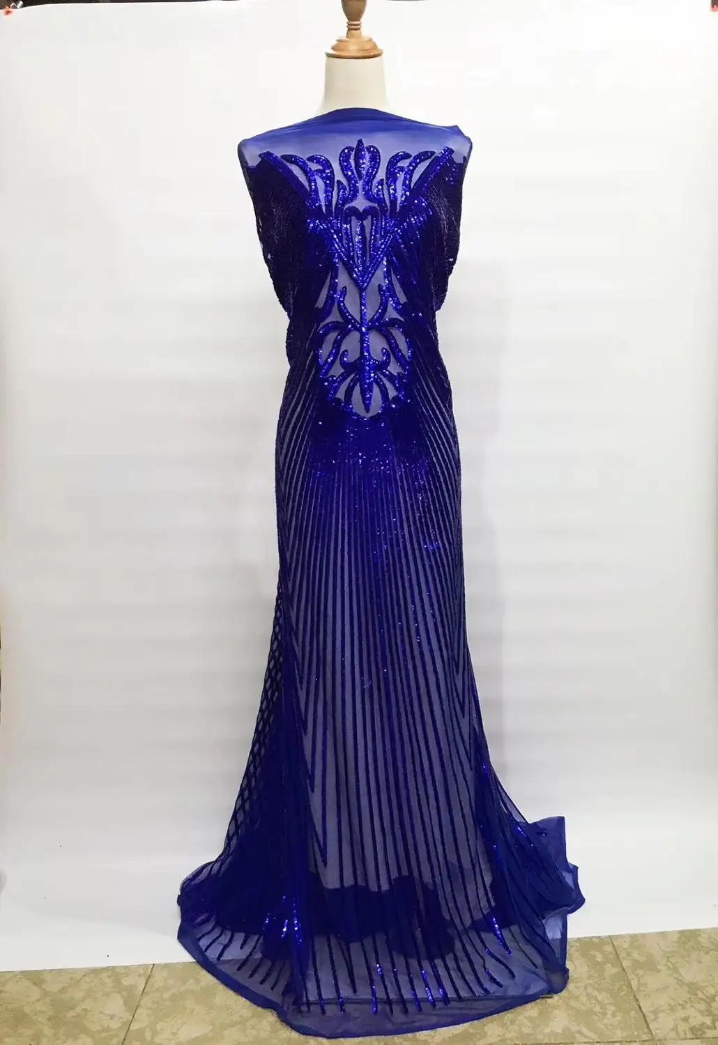 

French lace fabric 5yds/pce royal blue heavy sequins mesh fabrics women gorgeous luxury party event show wedding bright dress