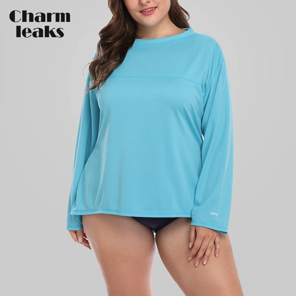 Charmleaks Women Long Rashguard Swimsuit Shirts UPF 50+ Womens Plus