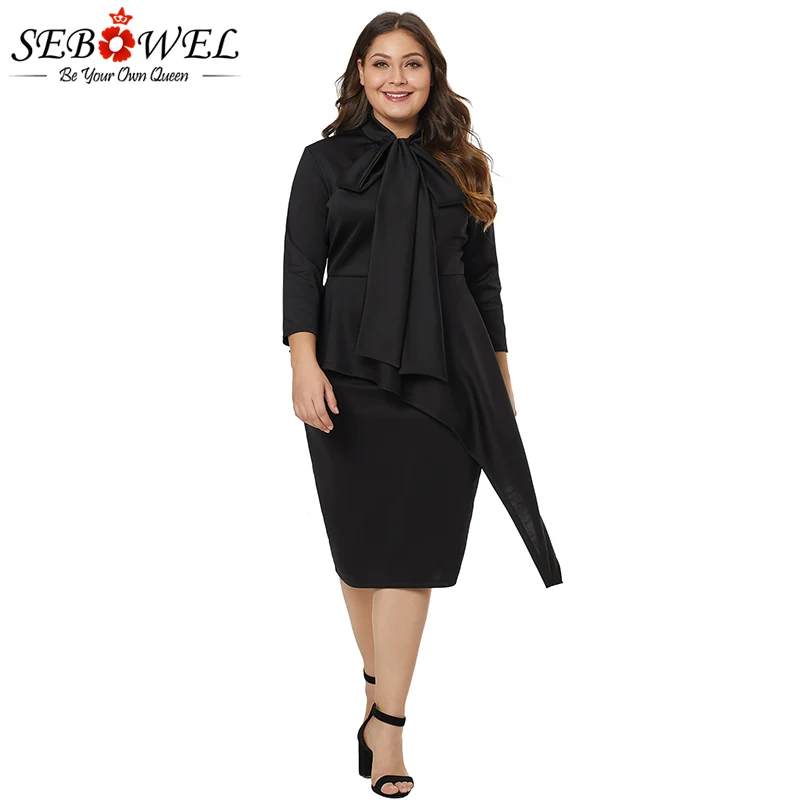Black-Bowknot-Mock-Neck-Plus-Size-Bodycon-Dress-LC610372-2-7 