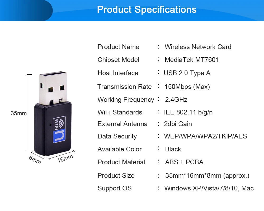 CHIPAL 150 Мбит/с мини USB WiFi адаптер беспроводная сетевая карта антенна LAN Ethernet Wi-Fi приемник 802.11n/g/b для ПК настольный ноутбук