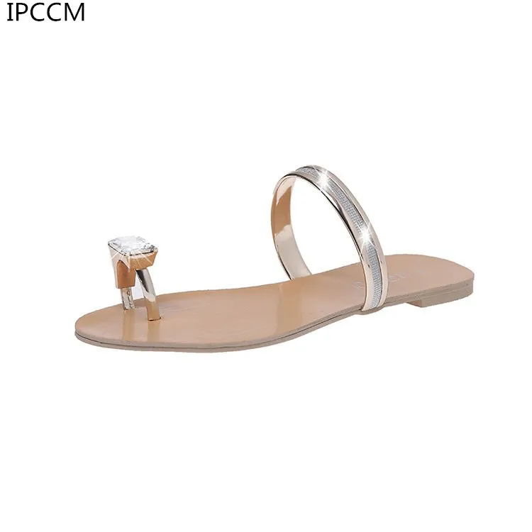 

Female Summer Light Fashion Rhinestone Flat Slip Set Toe Personality Korean Version Of The Simple Sandals And Slippers