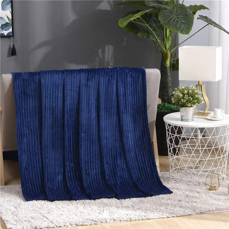 Jagdambe полосатые фланелевые одеяла для кровати, плотные коралловые флисовые пледы, зимнее постельное белье, покрывало для дивана, мягкие пушистые одеяла - Цвет: Dark Blue