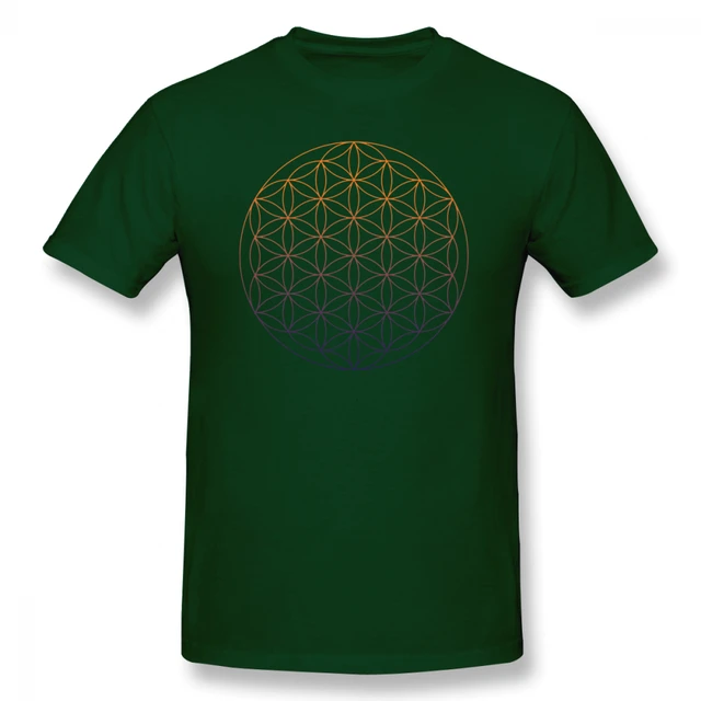 Sacred Geometry T Shirt Flower Of Life T-Shirt Men Print Beach Tee Shirts Male Short Sleeve Funny Awesome T Shirts Plus Size Dark Green