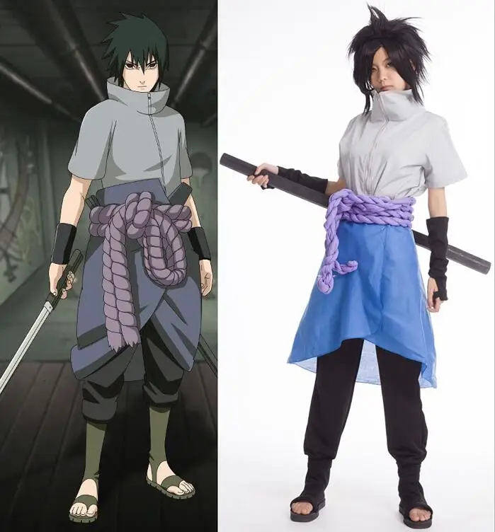 

Naruto Shippuuden Uchiha Sasuke Cosplay Costume Sasuke 4th Generation Full Set Uniform ( Top + Pants + Skirt + Rope + Armguard )