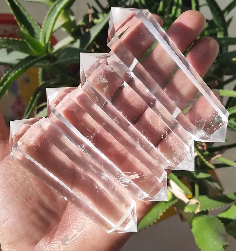 

huij 00939 4 NATURAL CLEAR QUARTZ CRYSTAL DT WAND POINT HEALING Bronze Statue