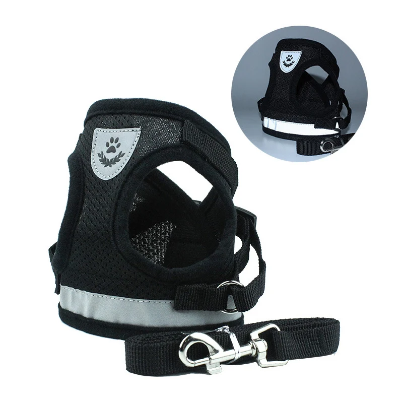 Nylon Dog Harness Leash Set Reflective Small Pet Puppy Cat Vest Harnesses Breathable Mesh Harness For Small Medium Dogs S-XL 